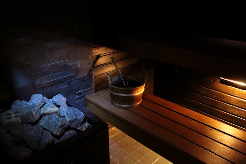 Traditional sauna interior with hot stones